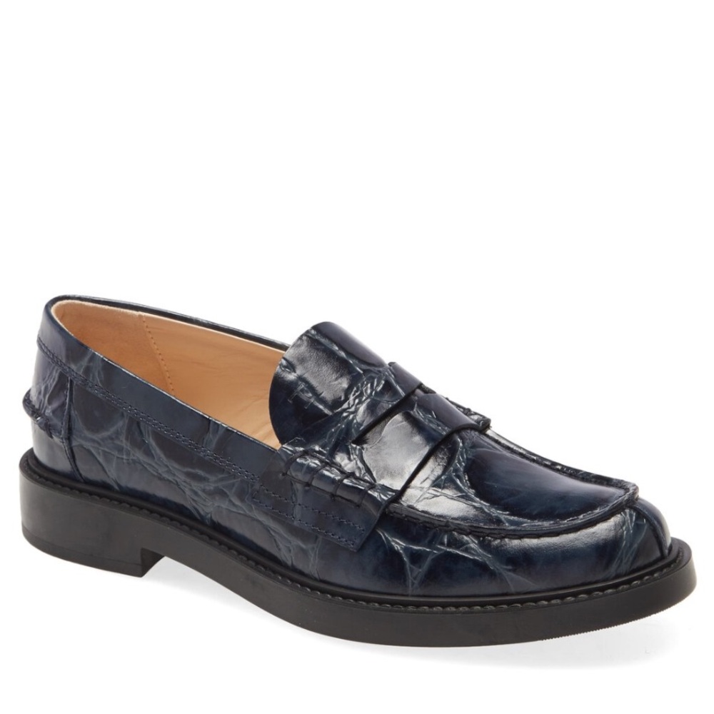Navy Leather Loafers for Women